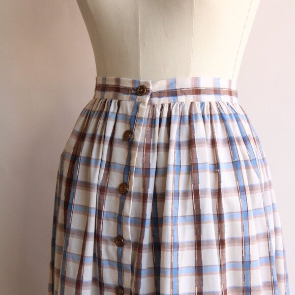 Vintage 1960s 1970s Skirt, Plaid Blue and Brown Check Tartan Full Circle Skirt - Picture 7 of 10